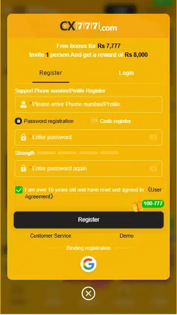 cx777 game apk pakistan registration