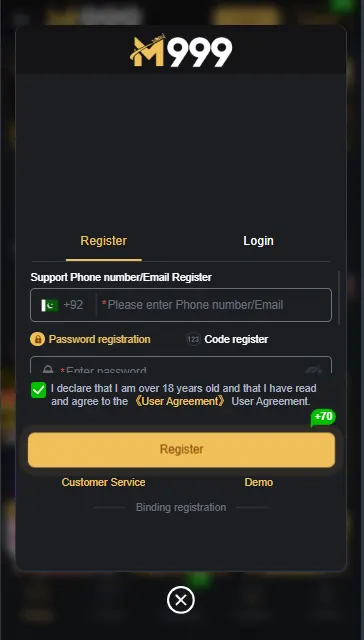 m999 game apk registration login in pakistan